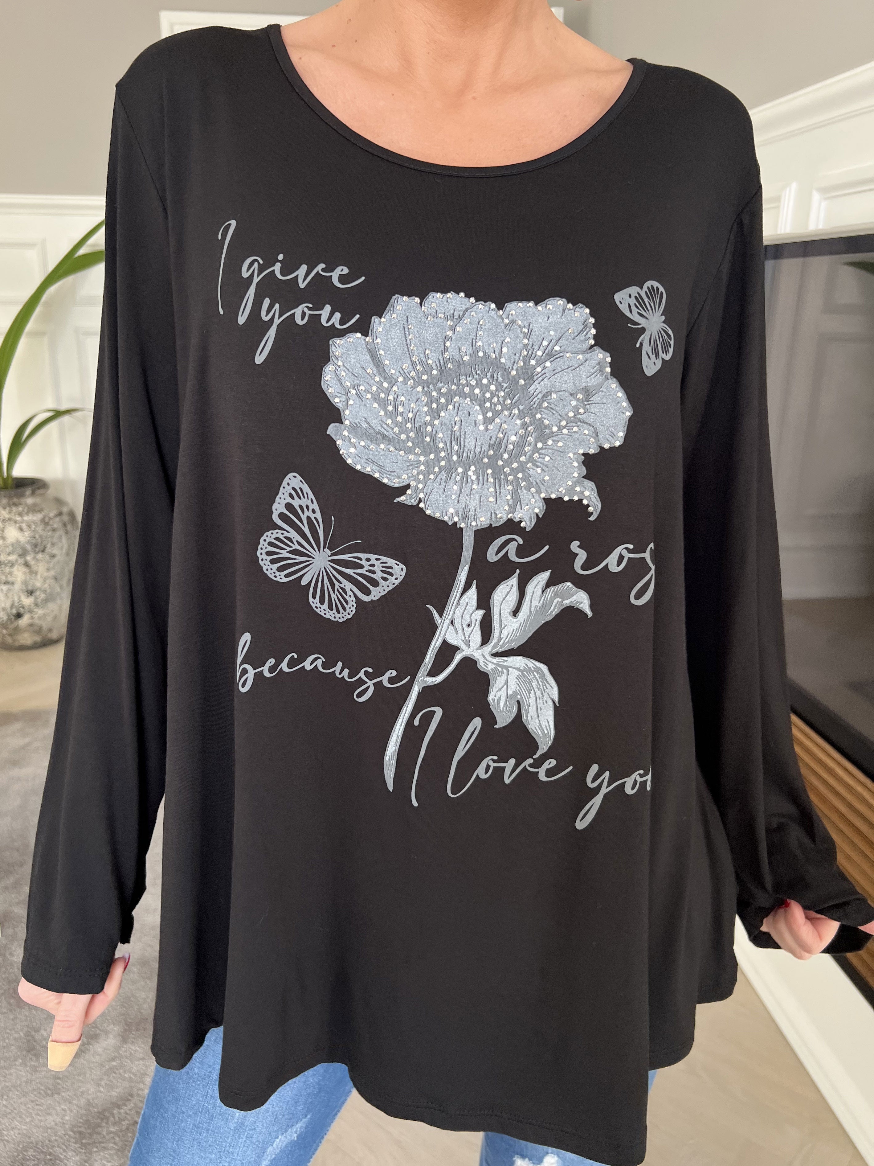 Klara - Jersey bluse i viscose med similisten og tryk